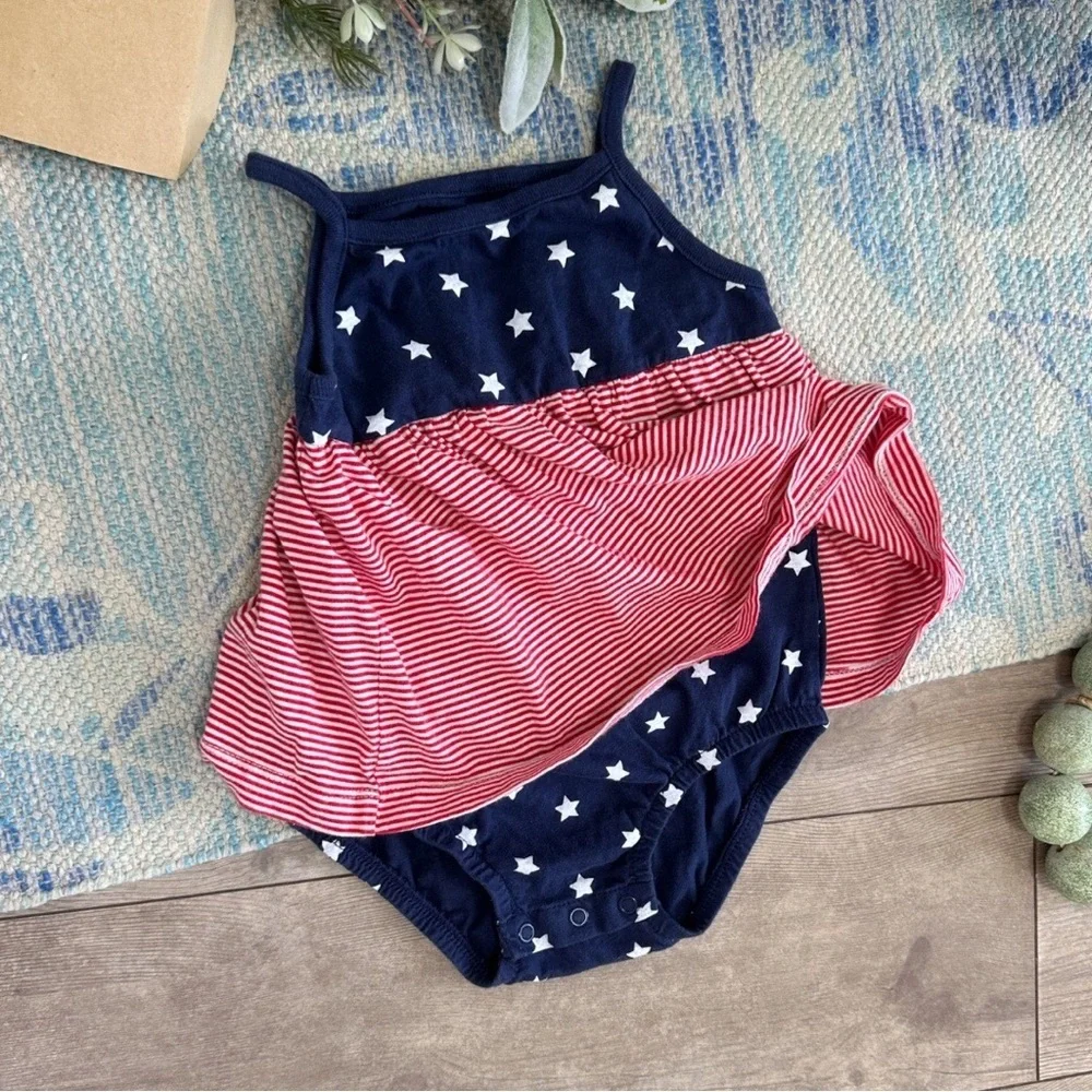 New Carter's Baby Toddler Girls American Flag Cotton Romper Dress Patriotic